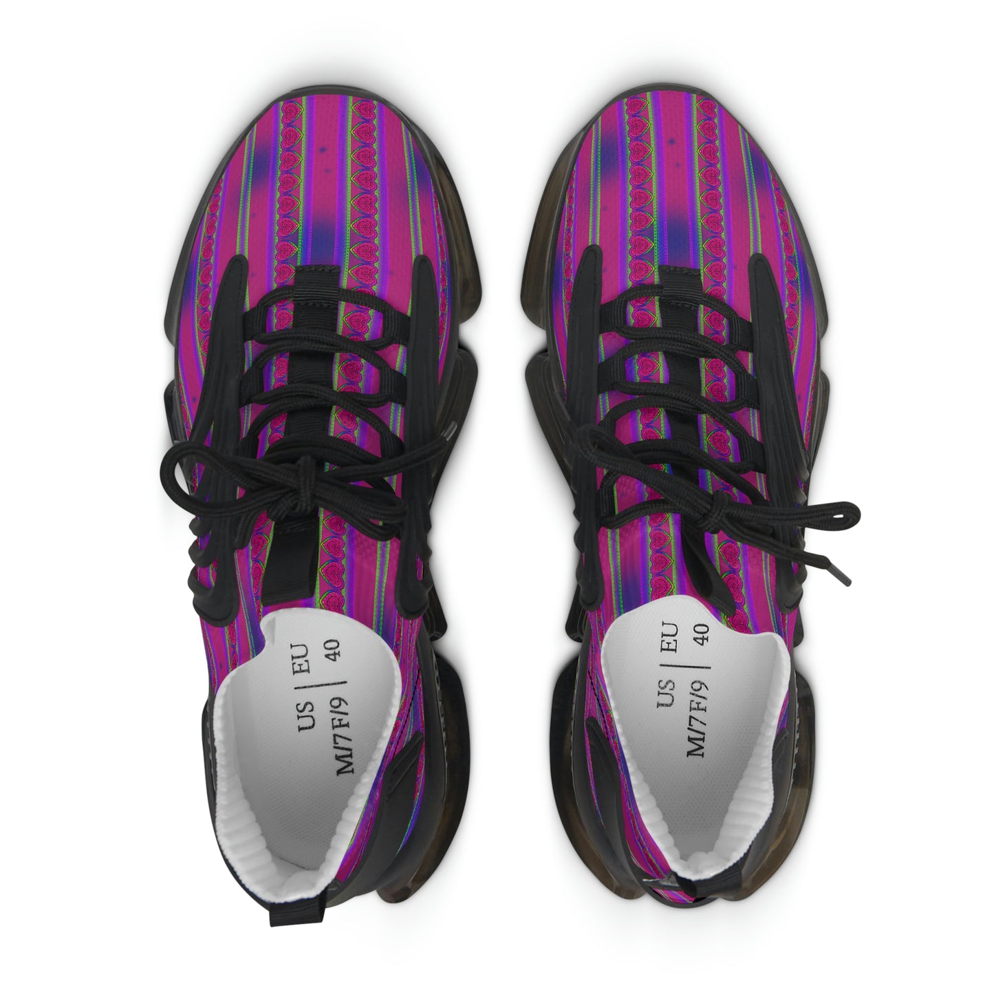Women's Heart Lace Black Mesh Sneakers