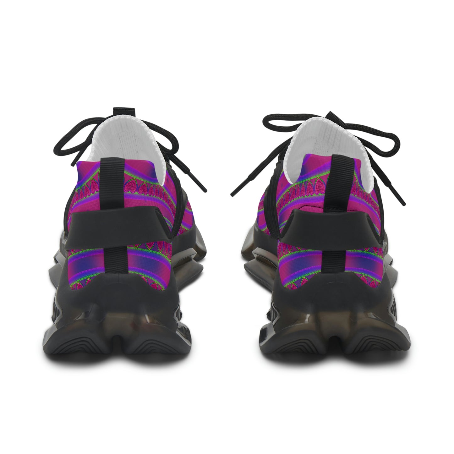 Women's Heart Lace Black Mesh Sneakers