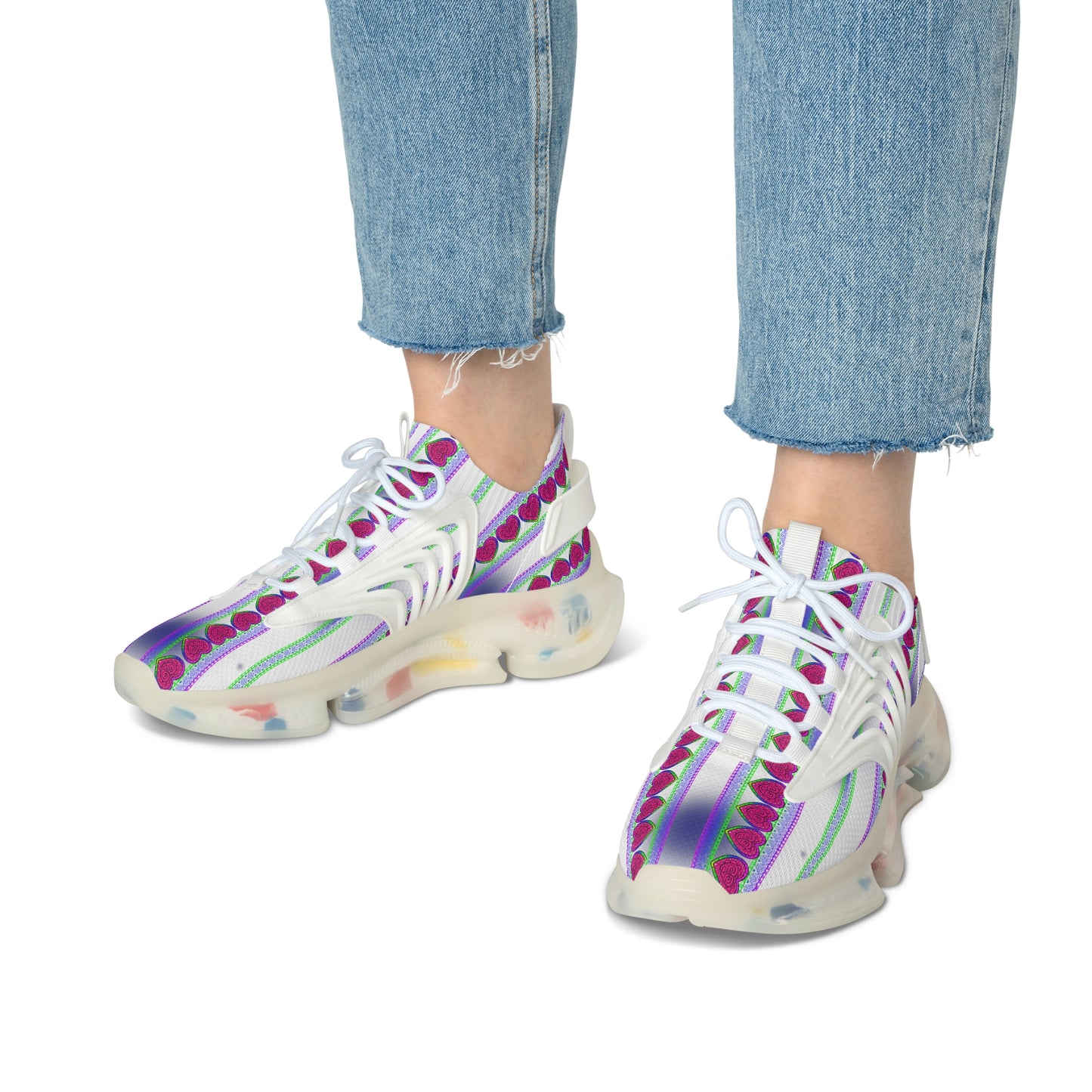 Women's Daddy's Angel Heavenly Heart White Mesh Athletic Sneakers