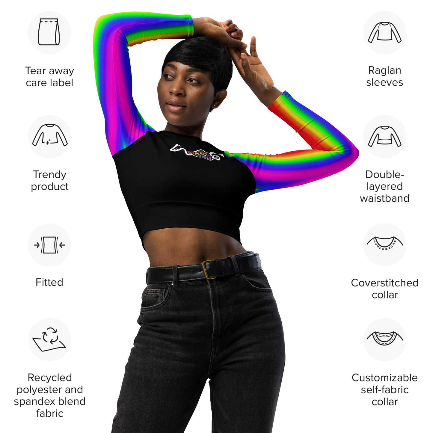 Space Daddy Women's Rainbow Angel Long Sleeve Recycled Crop Top