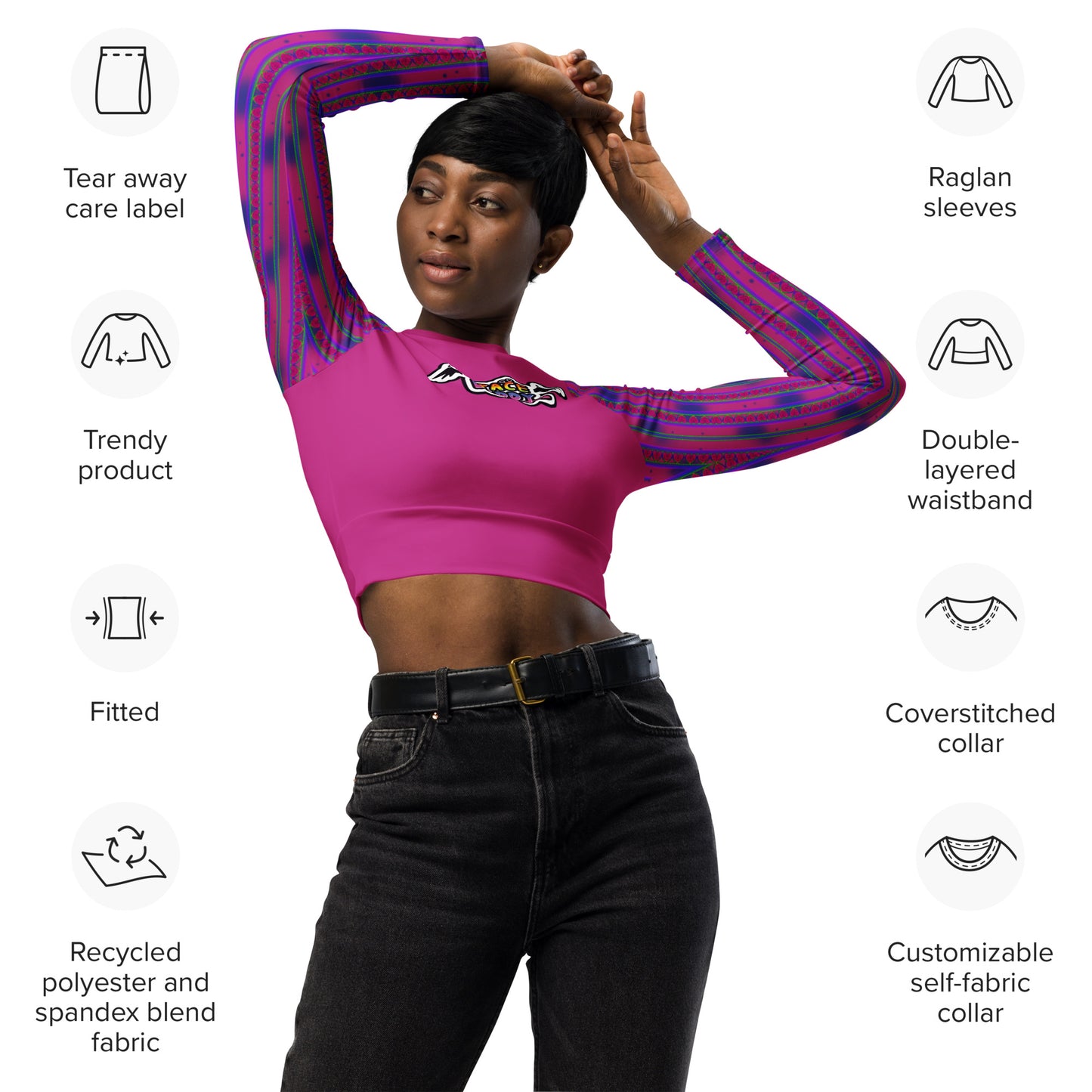 Space Daddy Women's Heart Lace Long Sleeve Recycled Crop Top