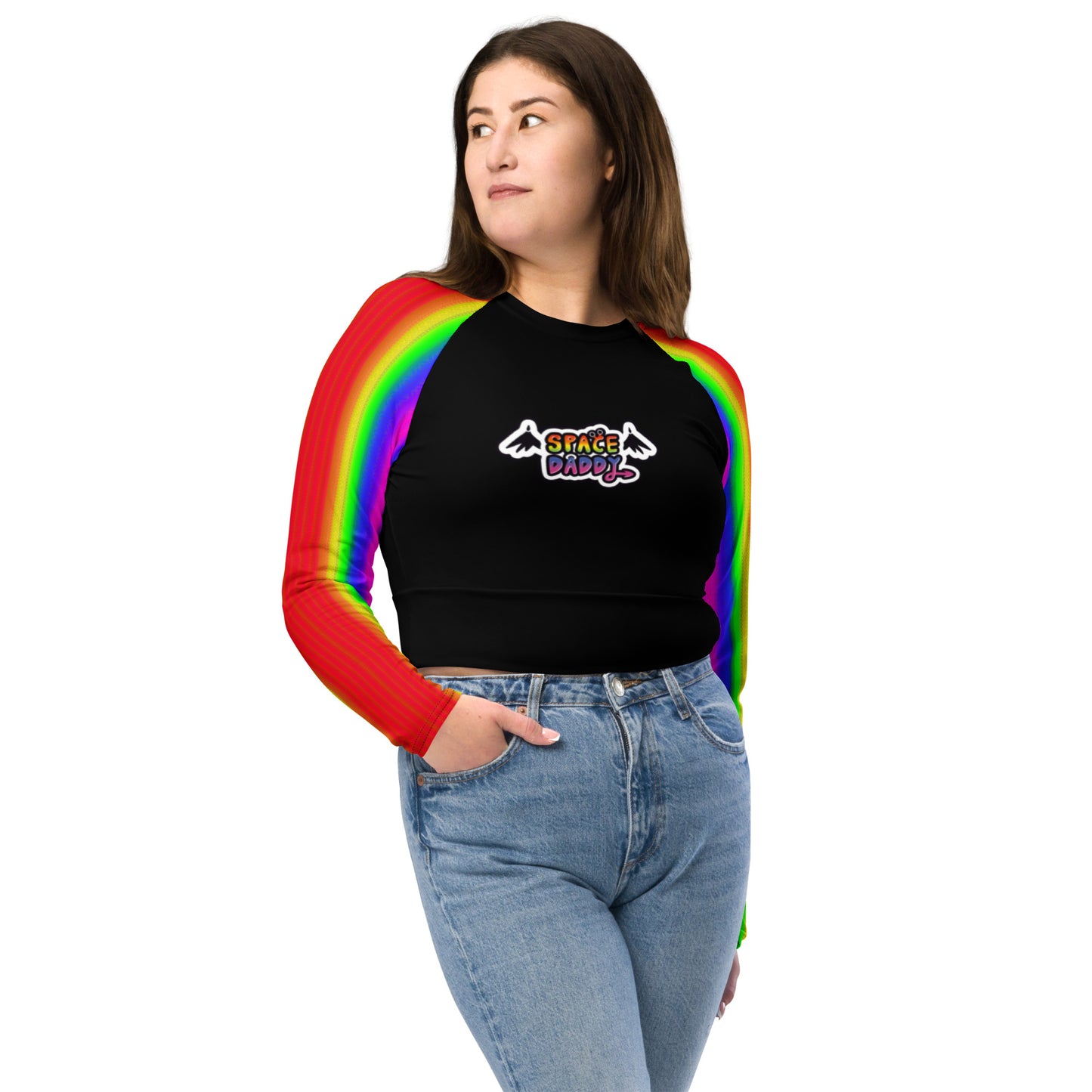 Space Daddy Women's Rainbow Angel Long Sleeve Recycled Crop Top