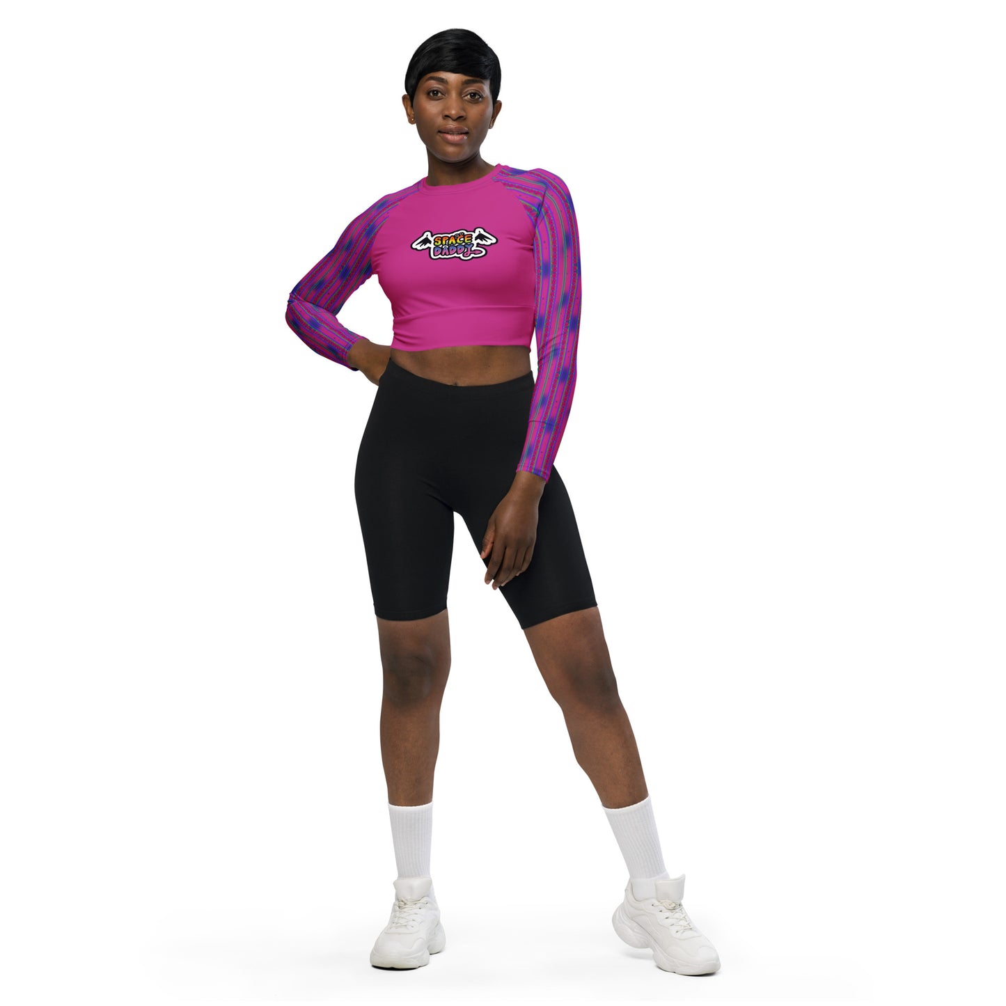 Space Daddy Women's Heart Lace Long Sleeve Recycled Crop Top