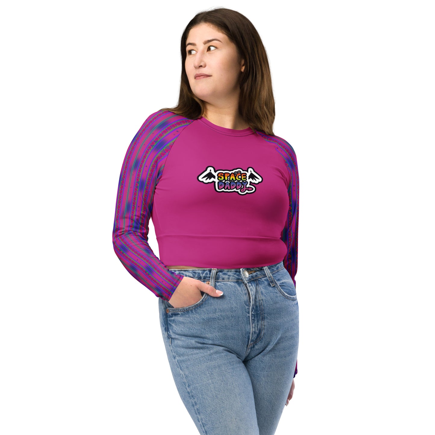 Space Daddy Women's Heart Lace Long Sleeve Recycled Crop Top