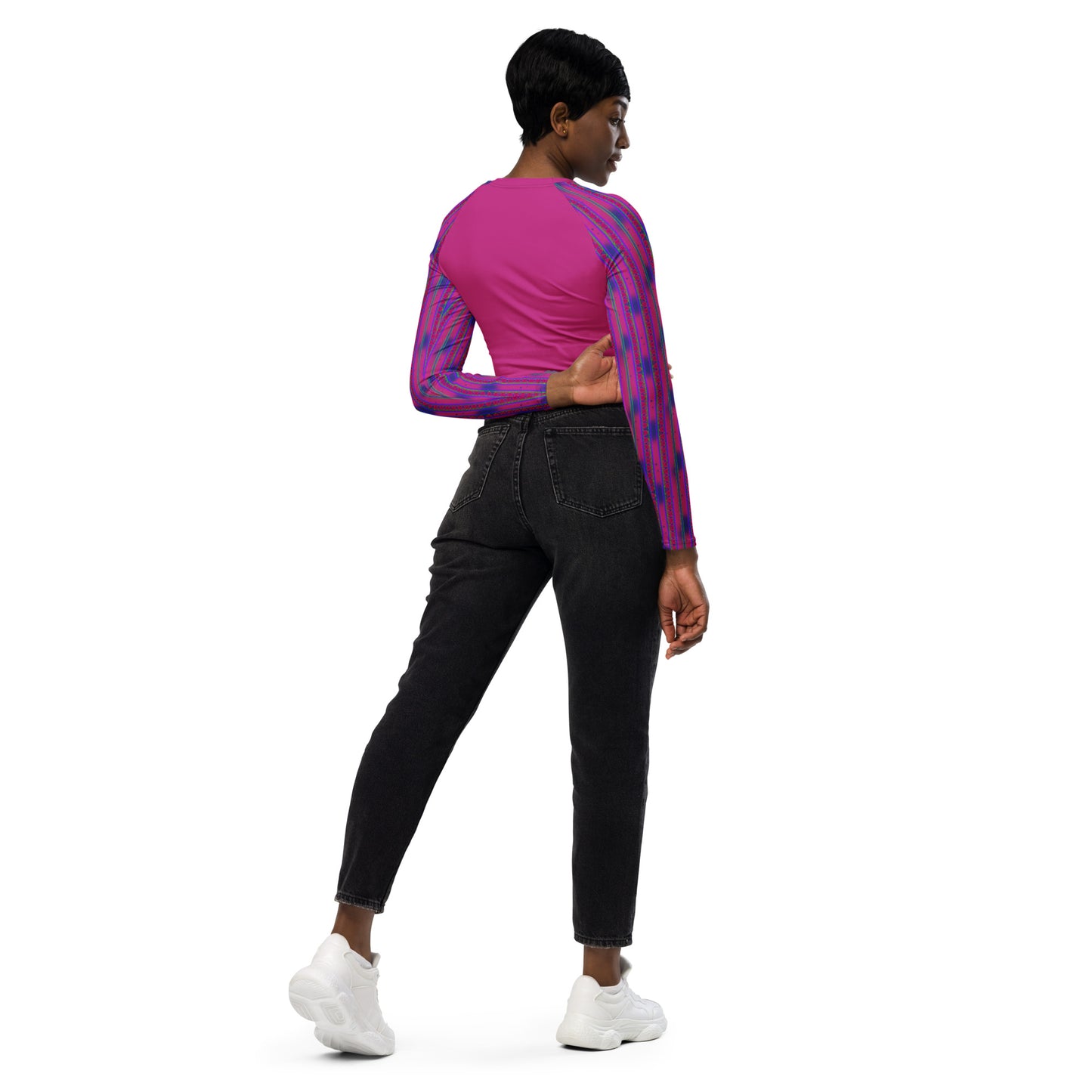 Space Daddy Women's Heart Lace Long Sleeve Recycled Crop Top