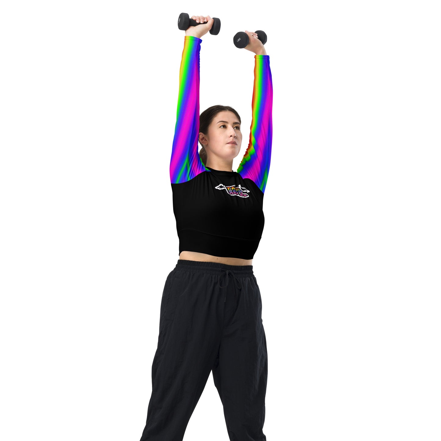 Space Daddy Women's Rainbow Angel Long Sleeve Recycled Crop Top