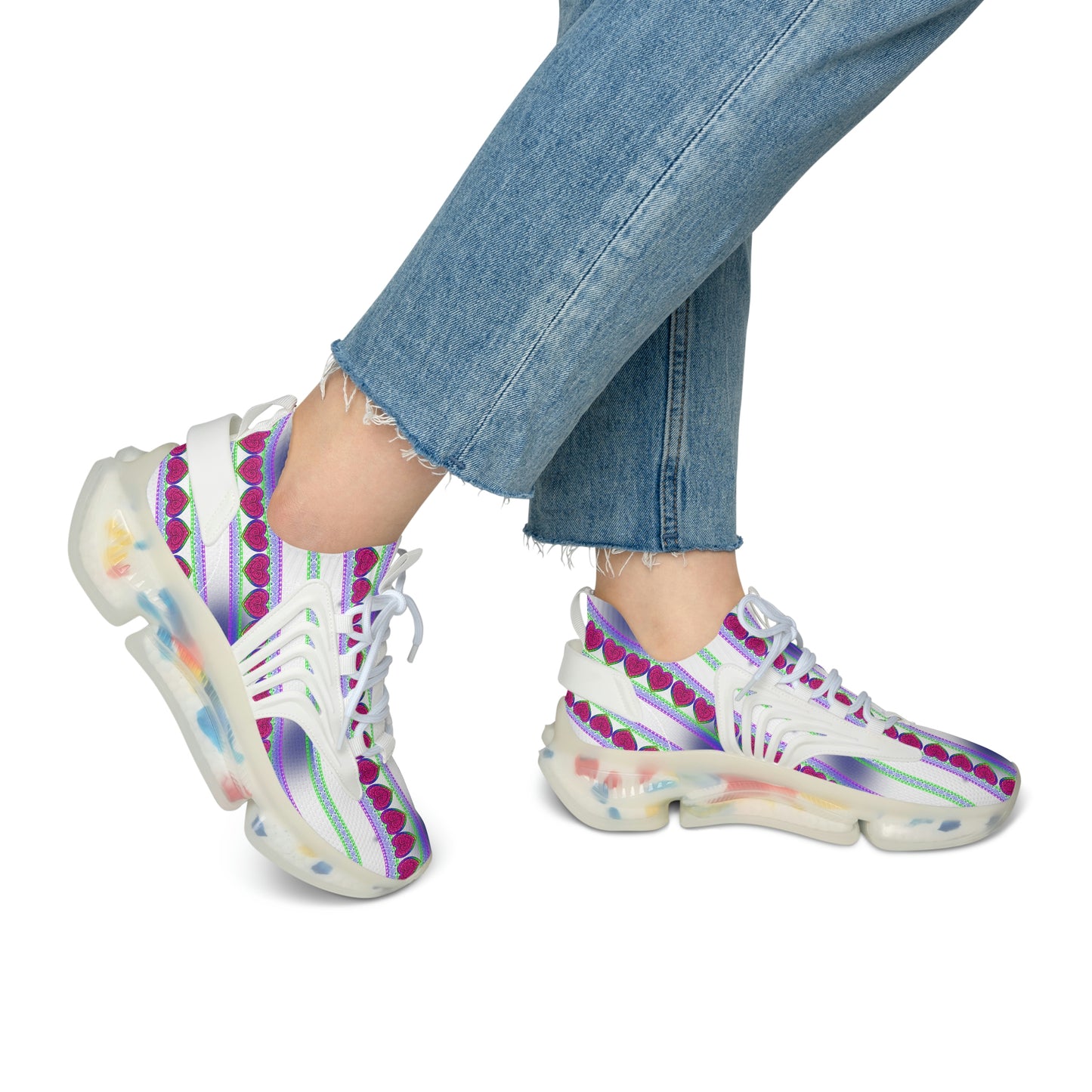 Women's Daddy's Angel Heavenly Heart White Mesh Athletic Sneakers