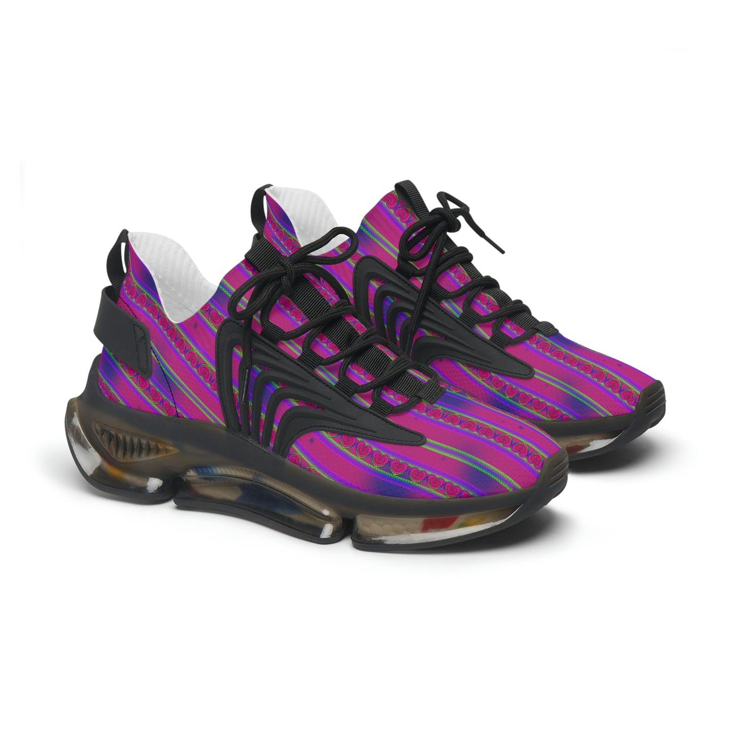Women's Heart Lace Black Mesh Sneakers