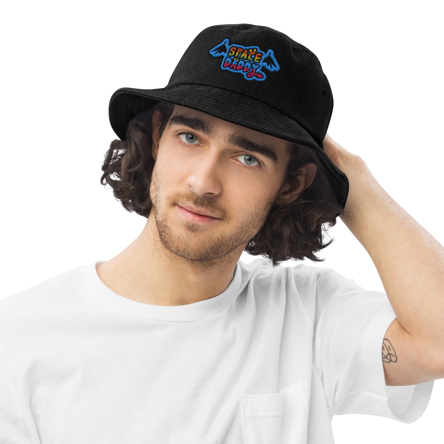 Space Daddy Black Denim Bucket Hat