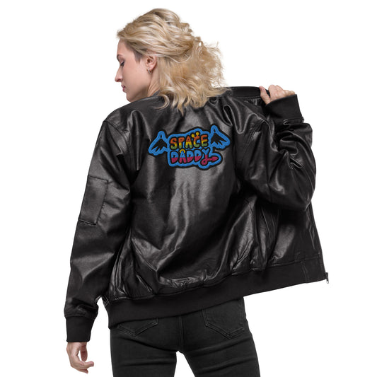 Space Daddy Faux Leather Bomber Jacket