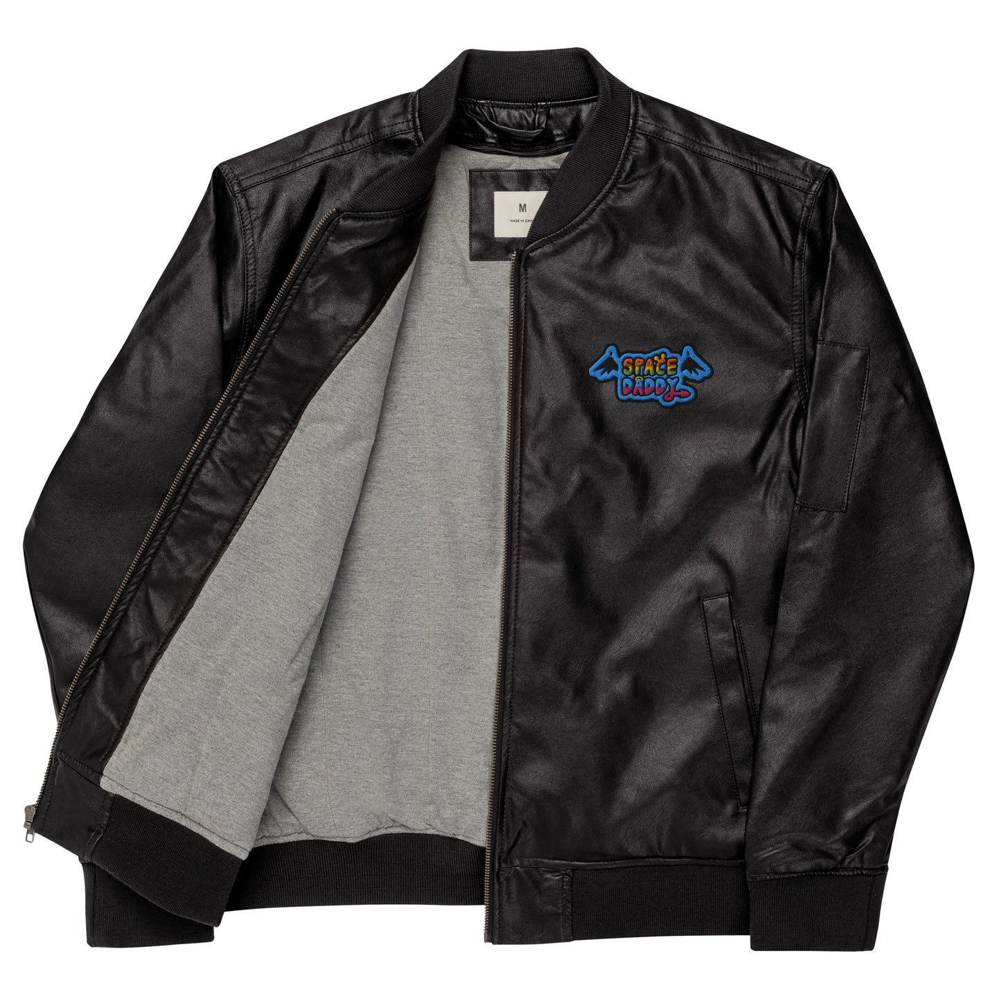 Space Daddy Faux Leather Bomber Jacket