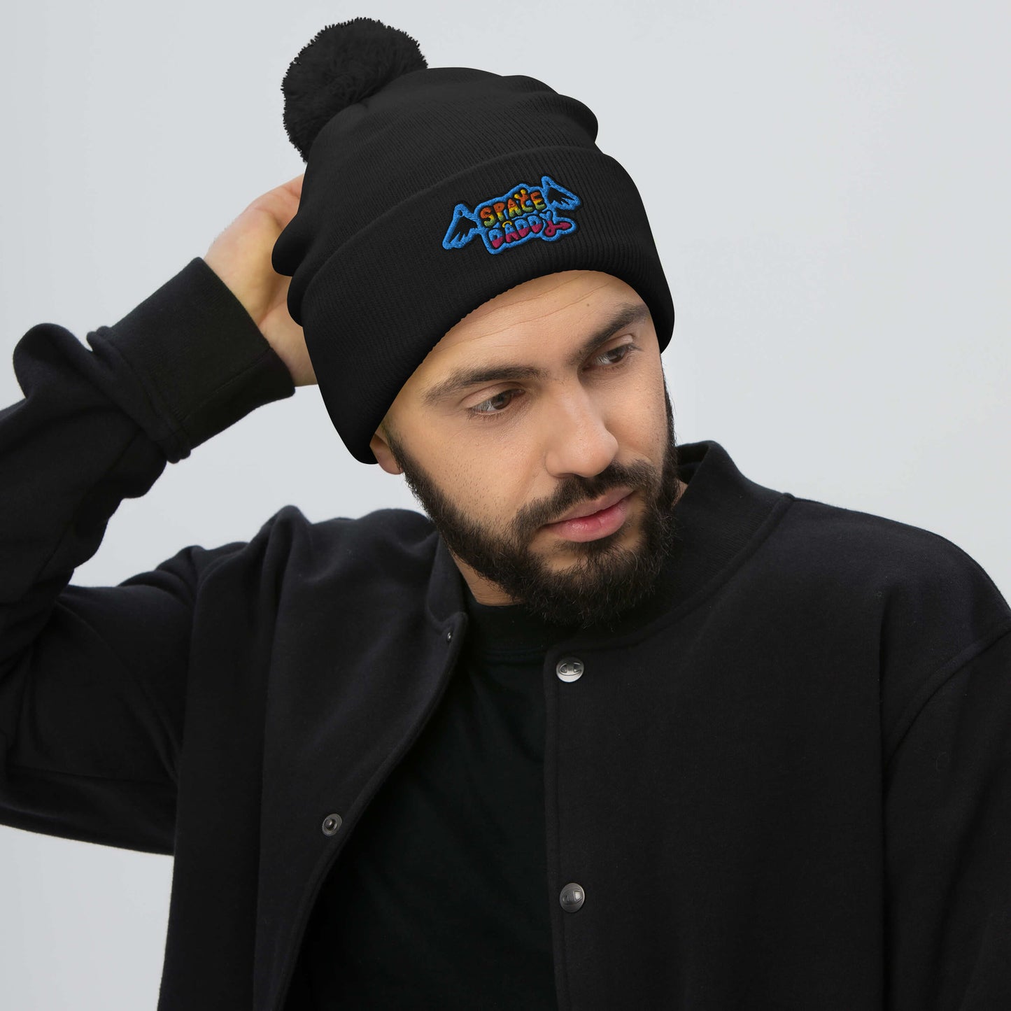 Space Daddy Black Wing Pom-Pom Beanie
