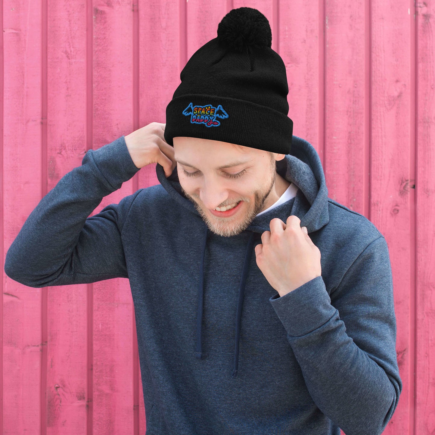 Space Daddy Black Wing Pom-Pom Beanie