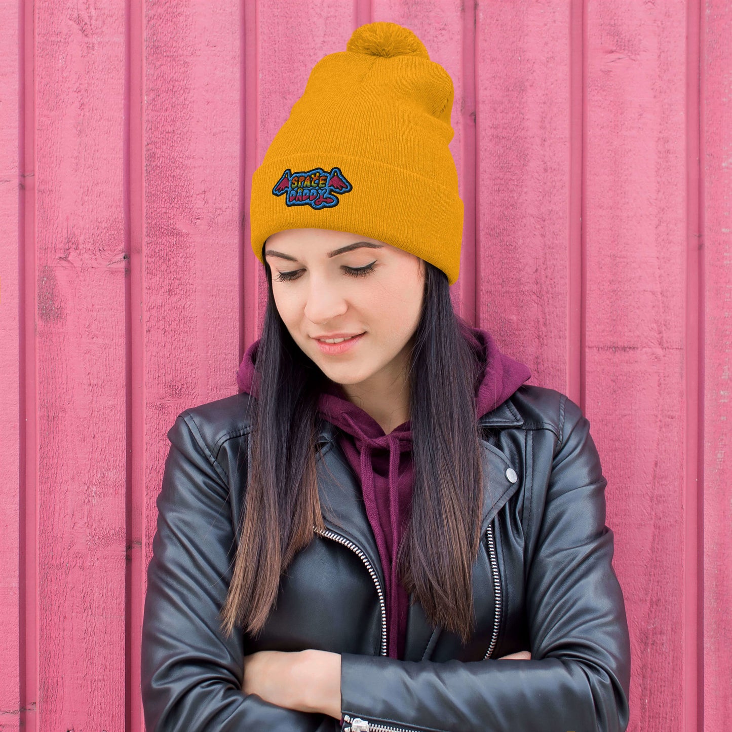 Space Daddy Pink Wing Pom-Pom Beanie