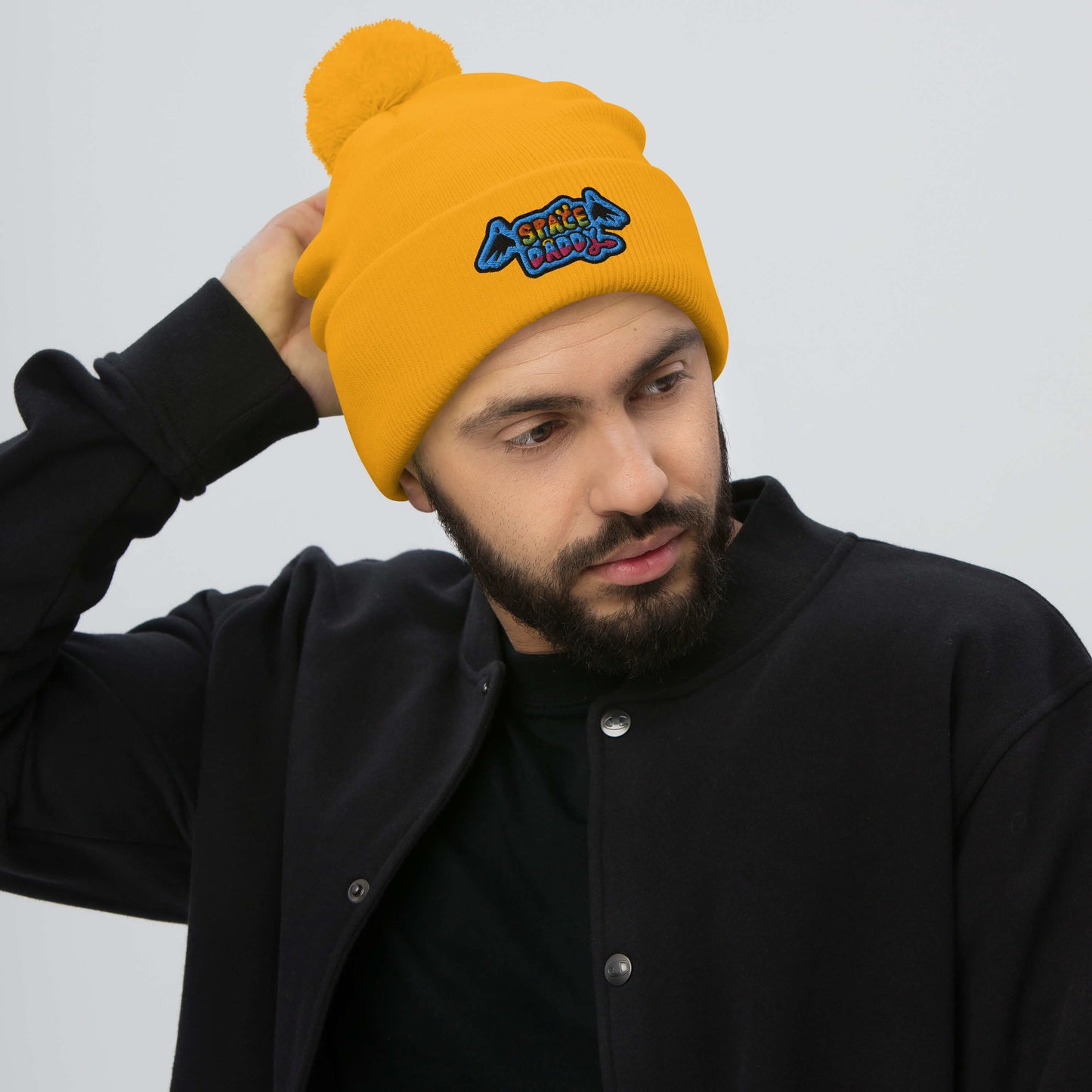 Space Daddy Black Wing Pom-Pom Beanie
