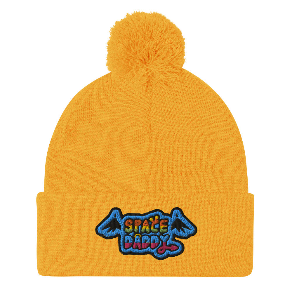 Space Daddy Black Wing Pom-Pom Beanie