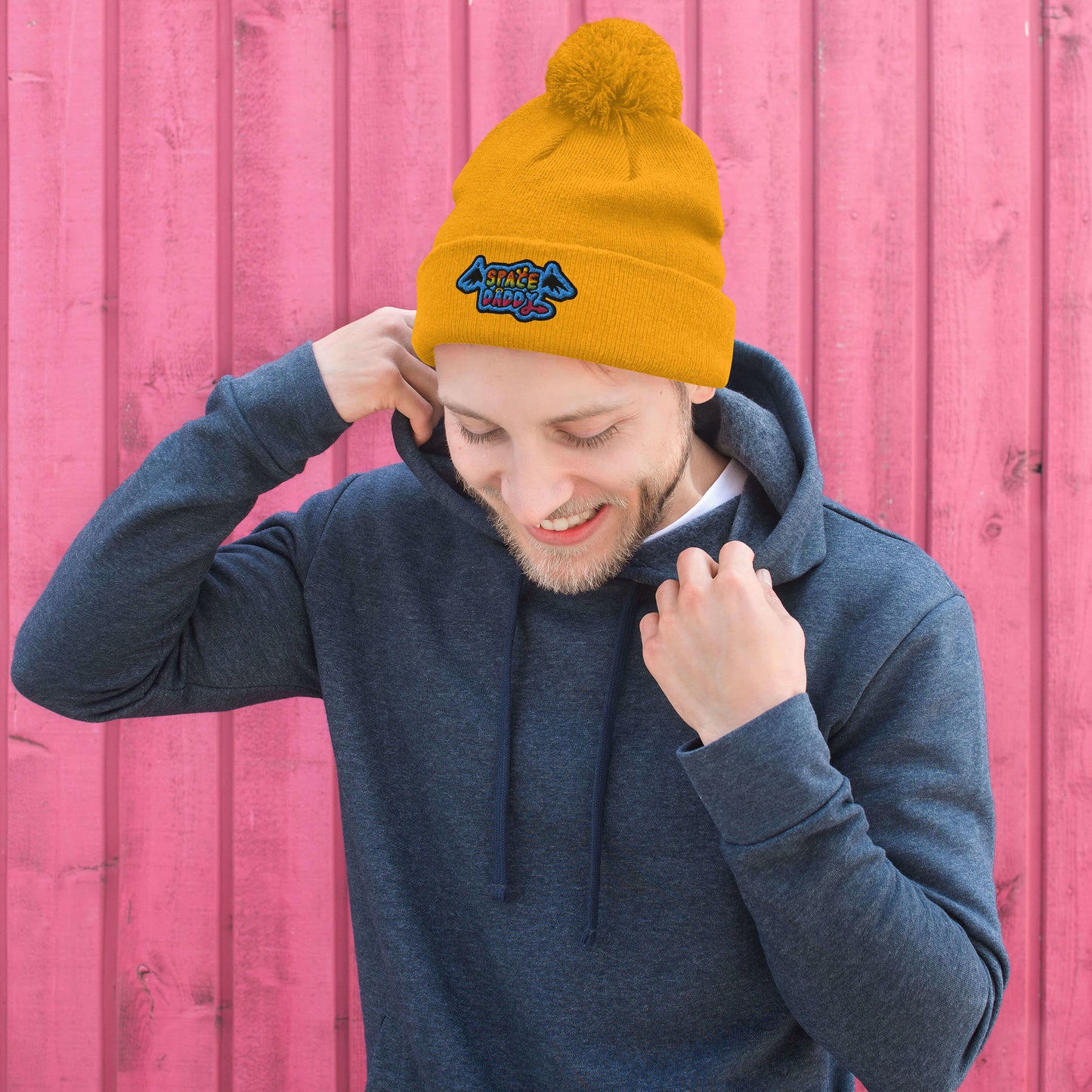 Space Daddy Black Wing Pom-Pom Beanie
