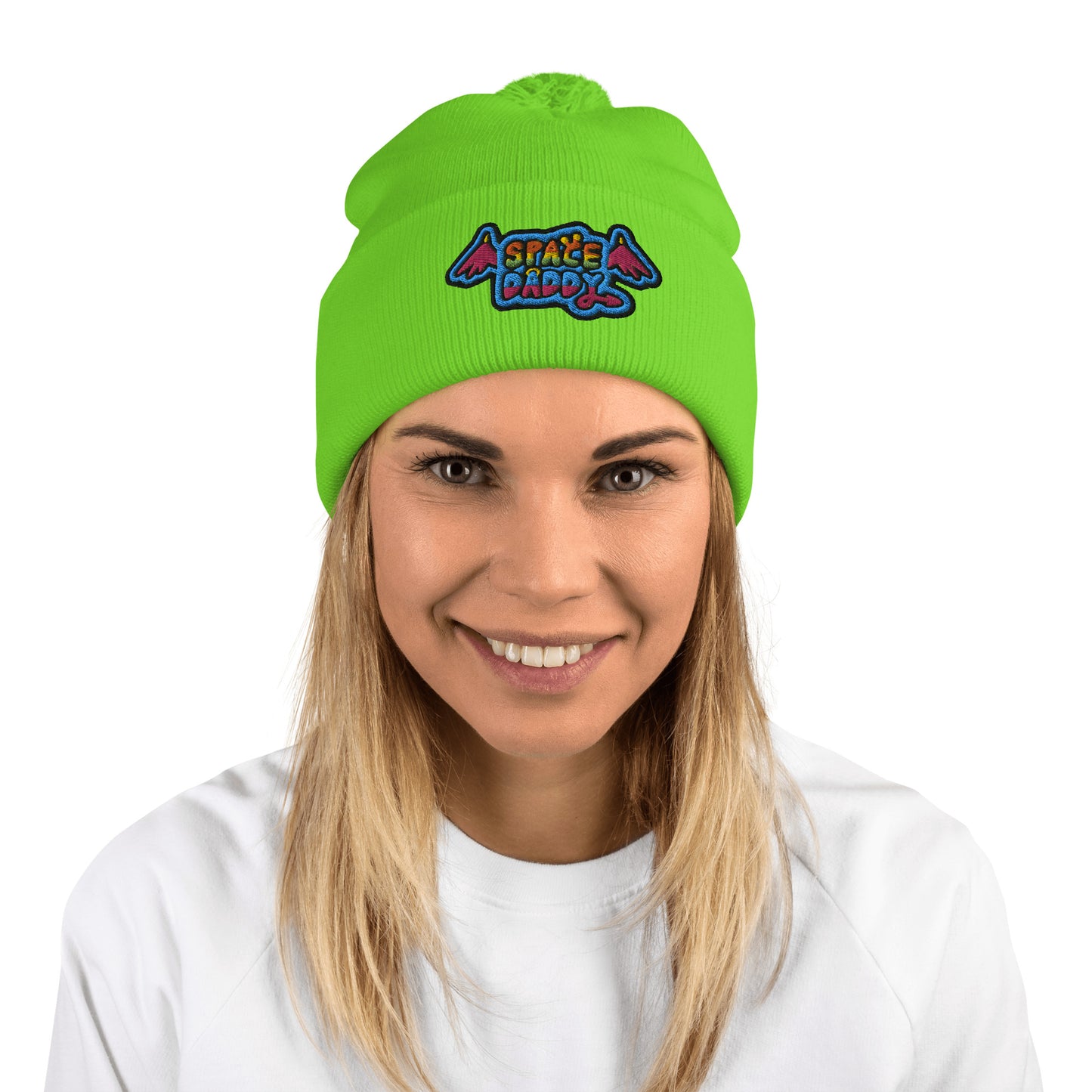 Space Daddy Pink Wing Pom-Pom Beanie