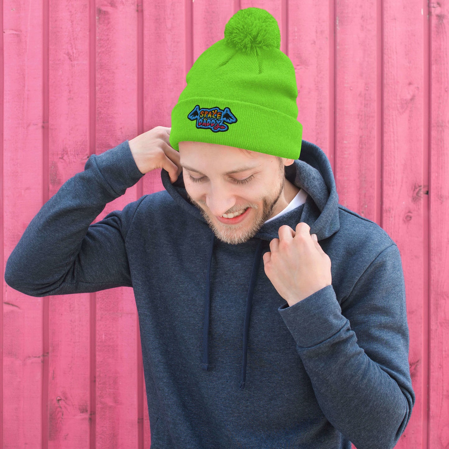 Space Daddy Black Wing Pom-Pom Beanie