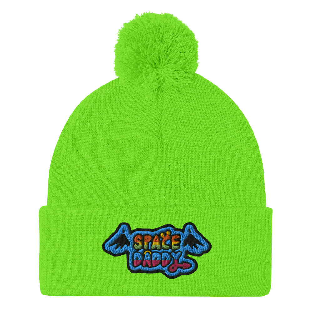 Space Daddy Black Wing Pom-Pom Beanie