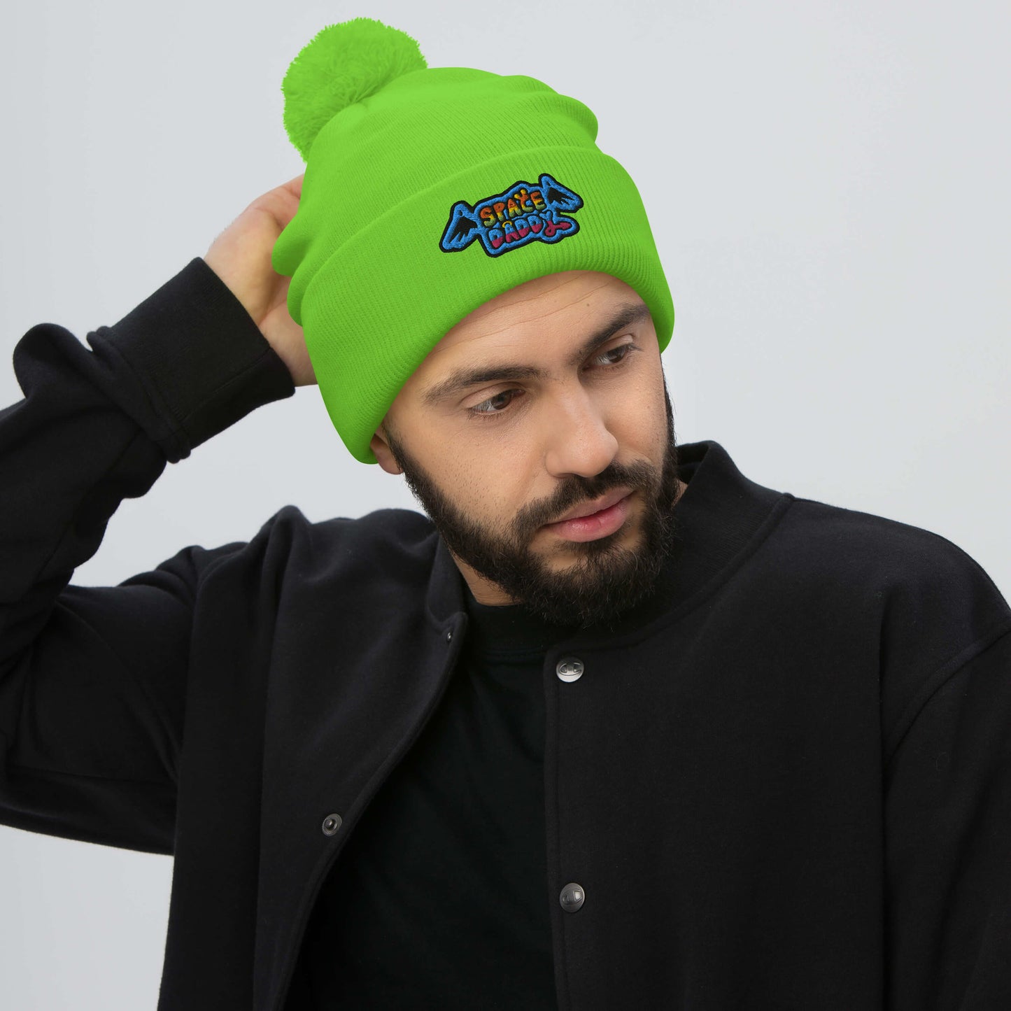 Space Daddy Black Wing Pom-Pom Beanie