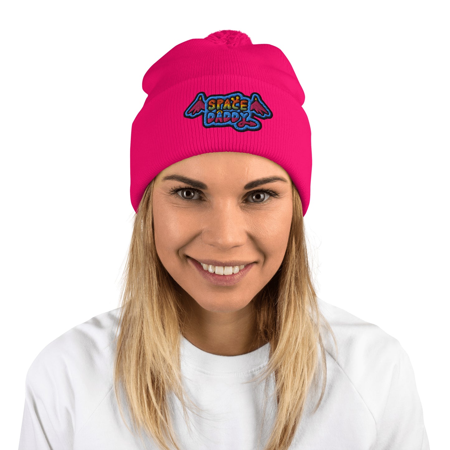 Space Daddy Pink Wing Pom-Pom Beanie