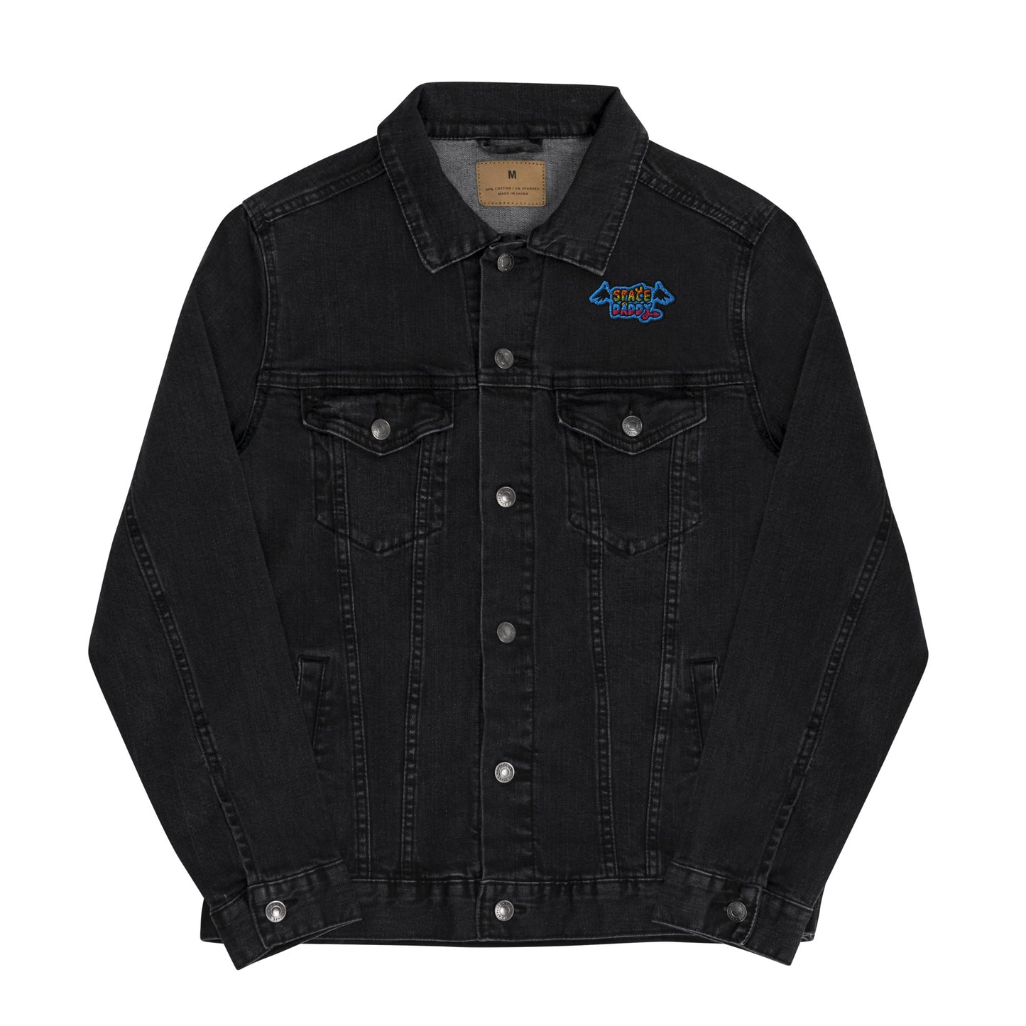 Space Daddy Embroidered Black Denim Jacket