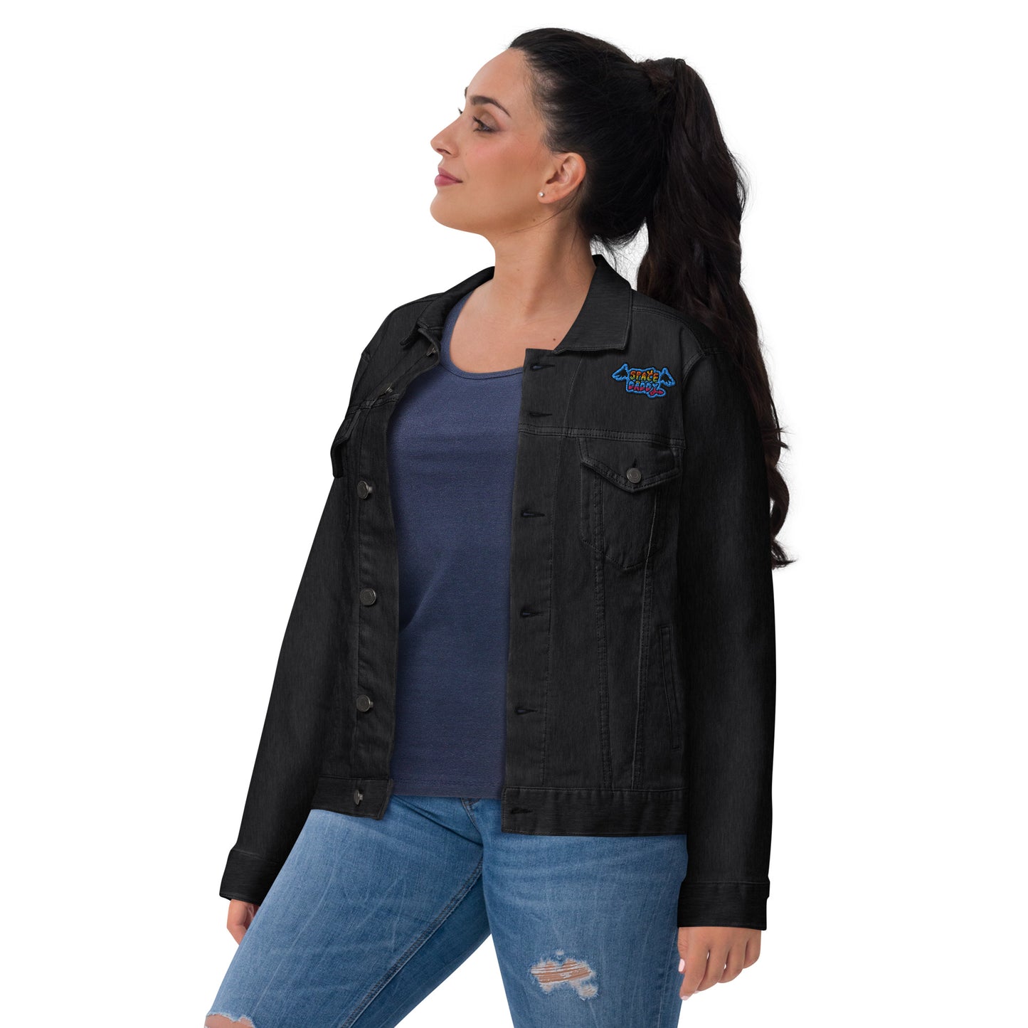 Space Daddy Embroidered Black Denim Jacket