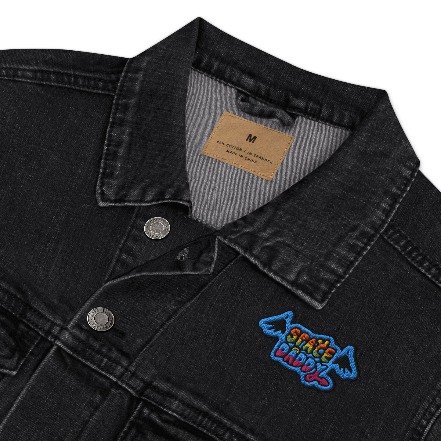 Space Daddy Embroidered Black Denim Jacket