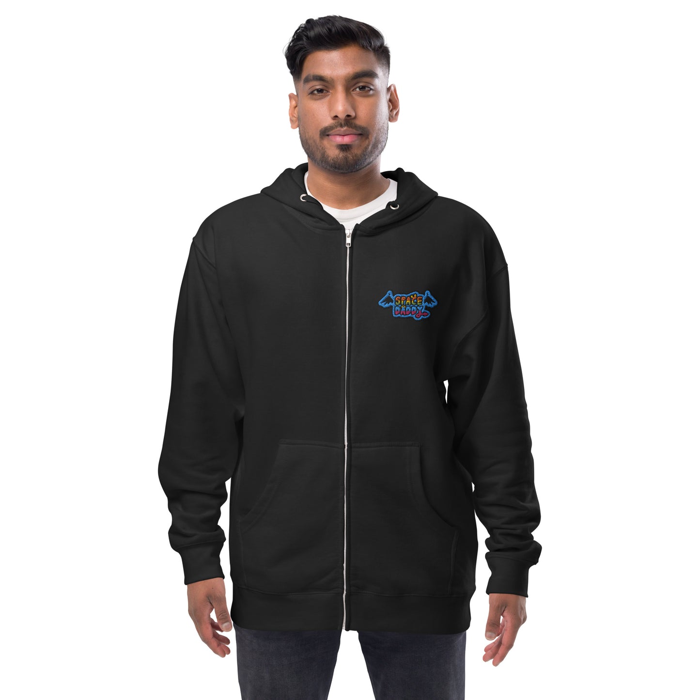 Space Daddy Embroidered Black Zip Hoodie