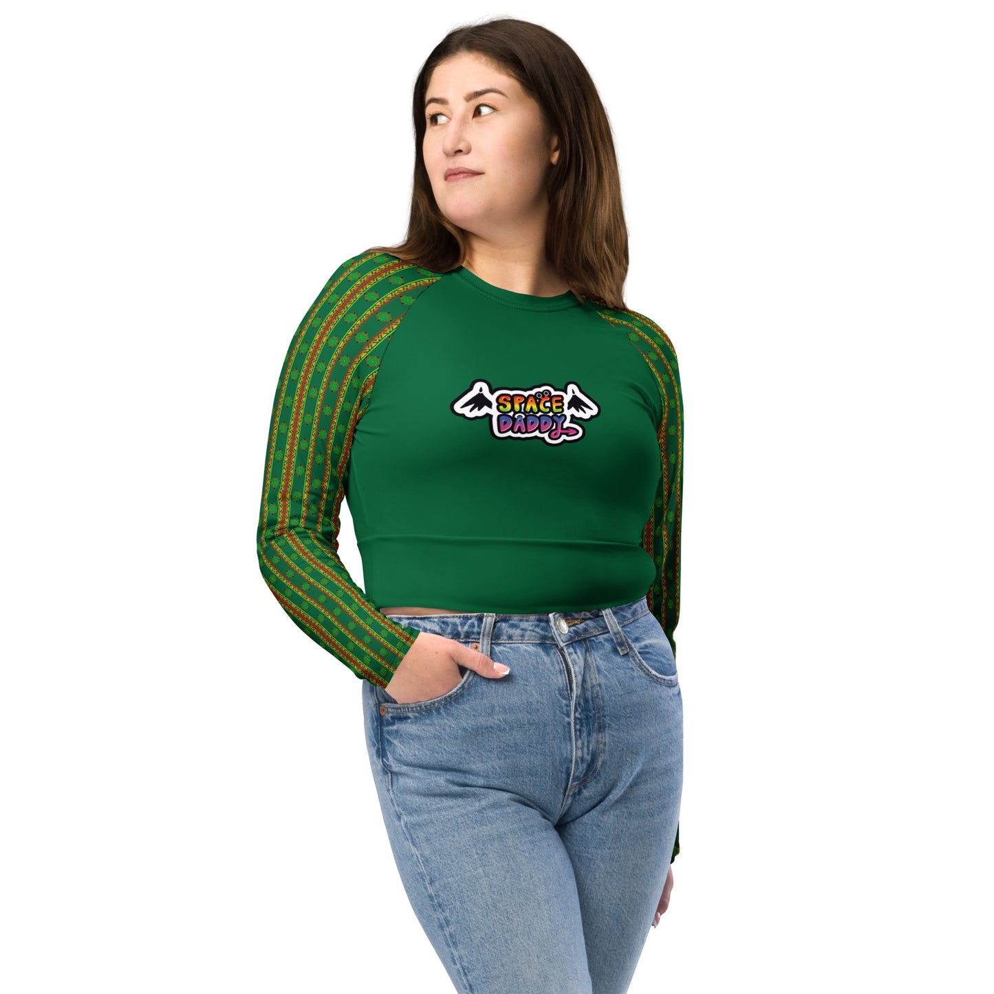 Space Daddy Women's Alien Emerald Recycled Long Sleeve Crop Top