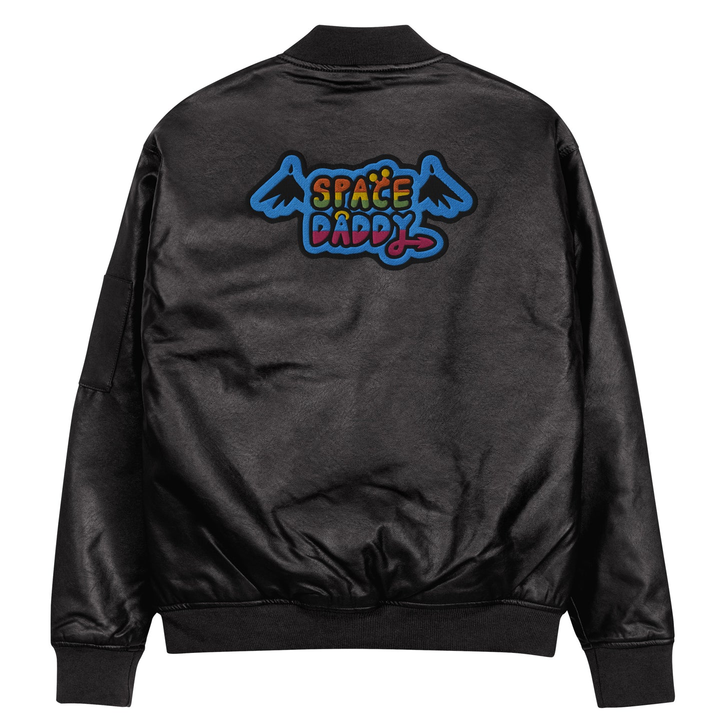 Space Daddy Faux Leather Bomber Jacket